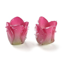 Cerise 4-pétale bouchons acrylique opaque de perles, rose, cerise, 13~15x10.5~14.5x12~14mm, Trou: 0.9mm