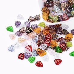 Mixed Color Czech Glass Beads, Electroplated/Gold Inlay Color/Transparent, Leaf, Mixed Color, 10.5x9x2.5mm, Hole: 0.8mm, about 237~243pcs/bag