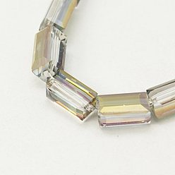 Gold Electroplate Glass Beads, Full Silver Plated, Faceted, Cuboid, Gold, 12x6x6mm, Hole: 1mm