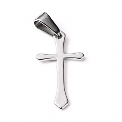 Stainless Steel Color 304 Stainless Steel Pendants, Cross, Stainless Steel Color, 24x13x1mm, Hole: 8x3mm
