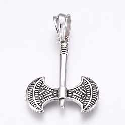 Antique Silver 304 Stainless Steel Pendants, Axe, Antique Silver, 46x36.5x4mm, Hole: 7x12mm