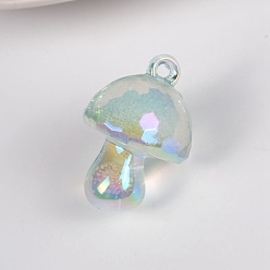 Vert Clair Pendentifs acryliques transparents de style bulle, de couleur plaquée ab , champignons, vert clair, 35x24mm