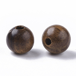 Brun De Noix De Coco Des perles en bois naturel, perles en bois ciré, non teint, ronde, brun coco, 6mm, trou: 1.4 mm, environ 3710 pcs / 500 g