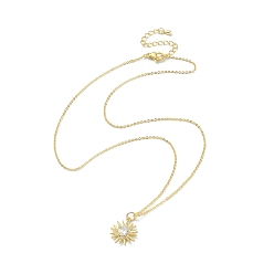 Oro Collar con colgante de sol con circonitas cúbicas transparentes y cadenas tipo cable, joyas de latón para mujer, dorado, 17.72 pulgada (45 cm)