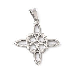 Stainless Steel Color 304 Stainless Steel Pendants, Knot Charm, Stainless Steel Color, 32.5x29.5x1.7mm, Hole: 7.5x3.5mm
