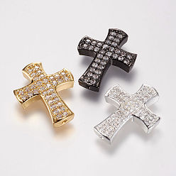 Mixed Color Brass Micro Pave Cubic Zirconia Beads, Cross, Mixed Color, 23.5x19x3.5mm, Hole: 0.6mm
