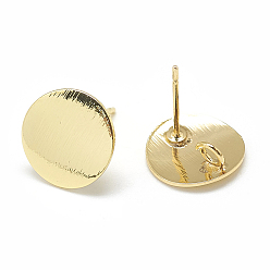 Real 18K Gold Plated Brass Stud Earring Findings, with Loop, Flat Round, Real 18K Gold Plated, 12mm, Hole: 2.5mm, Pin: 0.8mm