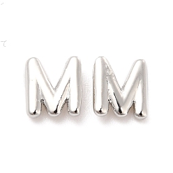 Letter M Boucles d'oreilles en laiton évidées avec lettre initiale pour femmes, platine, sans plomb et sans cadmium, letter.m, 7x6.5x1.5mm, pin: 0.8 mm