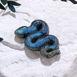 Serpent Décorations d'affichage de labradorite naturelle, figurine en pierre d'énergie reiki, motif de serpent, 60x40mm
