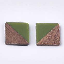 Olive Terne Cabochons en bois de résine et de noyer, carrée, vert olive, 13.5x13.5x3mm
