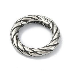 Antique Silver Tibetan Style 316 Surgical Stainless Steel Spring Gate Rings, Twist Round Ring, Antique Silver, 19x3.2mm