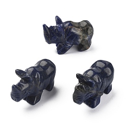 Содалитовое Резные фигурки целебных носорогов из натурального содалита, статуи камней рейки для балансировки энергии медитативной терапии, 52~58x21.5~24x35~37 мм