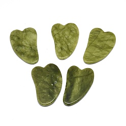 Jade Planches de gua sha en jade chinois naturel, grattage des outils de massage, outils pour le visage gua sha, cœur, 68~70x43~44x3.5~4mm