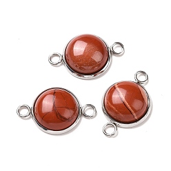 Red Jasper Natural Red Jasper Connector Charms, Half Round Links, with Stainless Steel Color Tone 304 Stainless Steel Findings, 14x22x5.5mm, Hole: 2mm