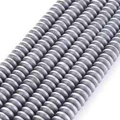 Platinum Plated Electroplate Non-magnetic Synthetic Hematite Heishi Beads Strands, Flat Round/Disc, Platinum Plated, 8x3mm, Hole: 1mm, about 76pcs/strand, 10 inch