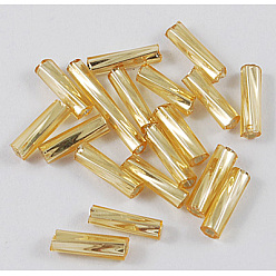 Goldenrod Glass Twist Bugles Seed Beads, Goldenrod, about 6mm long, 1.8mm in diameter, hole: 0.6mm, about 10000pcs/bag. Sold per package of one pound
