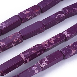 Фиолетовый Синтетические имперские нитки из бисера яшмы, окрашенные, кубоид, фиолетовые, 12~13.5x4~4.5 мм, отверстие : 0.8 мм, около 29 шт / нитка, 14.96 дюйм ~ 15.19 дюйм (38~38.6 см)