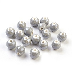 Gris Foncé Perles en porcelaine manuelles, nacré, ronde, gris foncé, 14mm, Trou: 2.5~4mm