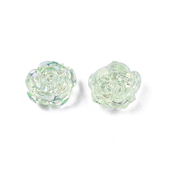 Vert Pâle Perles en plastique abs transparent, la moitié foré, fleur, vert pale, 15x16x6.5mm, Trou: 1.2mm