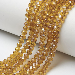 Bois Solide Plaquent verre transparent perles brins, demi arc-en-ciel plaqué, facette, rondelle, burlywood, 4x3mm, Trou: 0.4mm, Environ 123~127 pcs/chapelet, 16.5~16.9 pouce (42~43 cm)