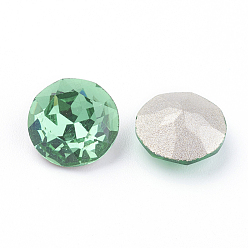 Erinite Pointed Back & Back Plated K9 Glass Rhinestone Cabochons, Grade A, Faceted, Flat Round, Erinite, 8x4.5mm