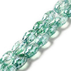 Medium Aquamarine Electroplate Transparent Glass Beads Strand, AB Color Plated, Faceted, Oval, Medium Aquamarine, 11.5~12x8mm, Hole: 1.2mm, about 45~48pcs/strand, 20.87~22.20 inch(53~56.4cm)