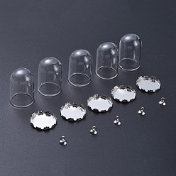 Clear DIY Globe Glass Bubble Cover Pendants Making, with 
202 Stainless Steel Bead Cap Pendant Bails, Glass Bell Jar and 304 Stainless Steel Lace Edge Bezel Cups, Clear, 7x8mm, Hole: 3mm, Inner Diameter: 7.5mm, 5pcs/set