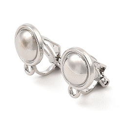 Platinum Alloy Clip-on Earring Findings, with Horizontal Loops, for Non-pierced Ears, Flat Round, Platinum, 14.5x10x13mm, Hole: 1.6mm