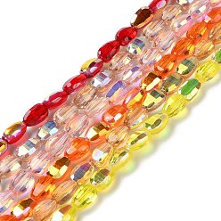 Mixed Color Transparent Electroplate Glass Beads Strands, AB Color Plated, Faceted, Teardrop, Mixed Color, 9x6.2x5mm, Hole: 1.2mm, about 71pcs/strand, 25''(63.5cm)