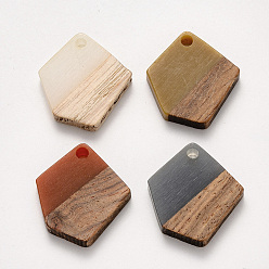 Color mezclado Colgantes de resina y madera, encerado, polígono, color mezclado, 20.5x18.5x3~4 mm, agujero: 2 mm