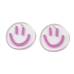 White Transparent Printed Acrylic Pendants, Flat Round with Smiling Face Charm, White, 20.5~21x20~21x2mm, Hole: 1.6mm