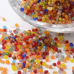 Mixed Color 12/0 Transparent Colors Frosted Round Glass Seed Beads, Mixed Color, 2~3x1.5~2mm, Hole: 0.8~1mm, about 37500pcs/pound