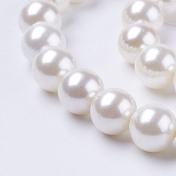 Blanc Chapelets de perles nacrées, ronde, blanc, 8mm, Trou: 1mm, Environ 50 pcs/chapelet, 15.7 pouce