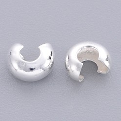 Silver Brass Crimp Beads Covers, Cadmium Free&Lead Free, Round, Silver Color Plated, About 3.2mm In Diameter, 2.2mm Thick, Hole: 1mm