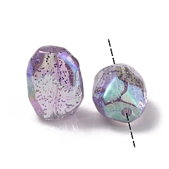 Purple UV Plating Rainbow Iridescent Acrylic Beads, with Glitter Powder, Oval, Purple, 21x16x13mm, Hole: 3mm