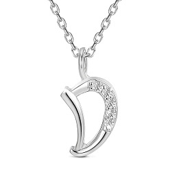 Letter D SHEGRACE Rhodium Plated 925 Sterling Silver Initial Pendant Necklaces, with Grade AAA Cubic Zirconia and Cable Chains, Platinum, Letter.D, 15.74 inch(40cm)