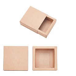 BurlyWood Kraft Paper Drawer Box, Folding Box, Drawer Box, Rectangle, BurlyWood, 8.3x8.3x3.2cm, 20pcs/set