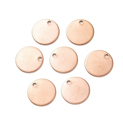 Rose Gold Ion Plating(IP) 304 Stainless Steel Charms, Stamping Blank Tag Pendant, Flat Round, Rose Gold, 15x1mm, Hole: 1.4~1.9mm