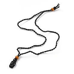 Black Necklace Makings, with Wax Cord and Wood Beads, Black, 28-3/8 inch(72~80cm)