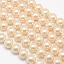 Bisque Eco-Friendly Dyed Glass Pearl Round Beads Strands, Grade A, Cotton Cord Threaded, Bisque, 12mm, Hole: 0.7~1.1mm, about 34pcs/strand, 15 inch
