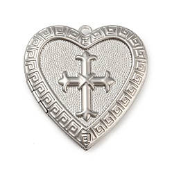 Cross 304 colgantes medallón de acero inoxidable, encantos marco de la foto para los collares, encanto del corazón, color acero inoxidable, cruzar, 42.5x40x6 mm, agujero: 2 mm