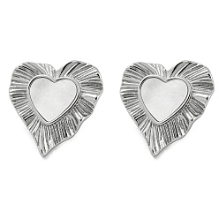 Stainless Steel Color 304 Stainless Steel Heart Stud Earrings, with Natural Shell, Stainless Steel Color, 26x25mm