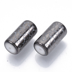 Gray Electroplate Glass Beads, Column with Vine Pattern, Gray, 20x10mm, Hole: 1.2mm, about 50pcs/bag