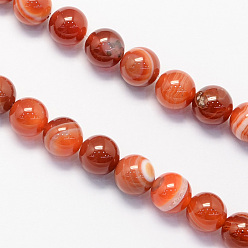 Sandy Brown Round Natural Striped Agate/Banded Agate Stone Beads Strands, Dyed, Sandy Brown, 10mm, Hole: 1.5mm, about 38pcs/strand, 15.1 inch