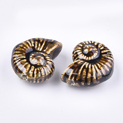 Peru Handmade Porcelain Beads, Fancy Antique Glazed Porcelain, Sea Snail, Peru, 39~40x30~31x16.5~18mm, Hole: 2.5~3.5mm