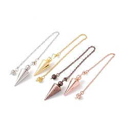 Mixed Color Rack Plating Brass Cable Chain Cone Dowsing Pendulums, with Alloy Lobster Claw Clasps and Iron Round Beads, Cadmium Free & Lead Free, Mixed Color, 245mm, Hole: 2mm