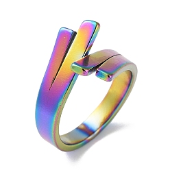 Rainbow Color 304 Stainless Steel Cuff Ring, Rainbow Color, US Size 7 3/4(17.9mm)