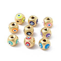 Mixed Color Brass Beads, with Enamel, Real 18K Gold Plated, Cube with Evil Eye, Mixed Color, 10.5x11.5x11mm, Hole: 2.5mm