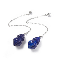 Lapis Lazuli Pendules de radiesthésie pointus en lapis lazuli naturel, avec crémaillère en laiton, sans cadmium et sans plomb, gourde, 233x2.5mm, Trou: 1.2~1.8mm