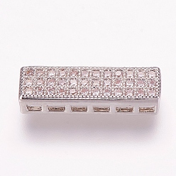 Platine Micro cuivres ouvrent pendentifs zircone cubique, liens multi-brins, rectangle, platine, 5x18x4mm, Trou: 1.5x2mm